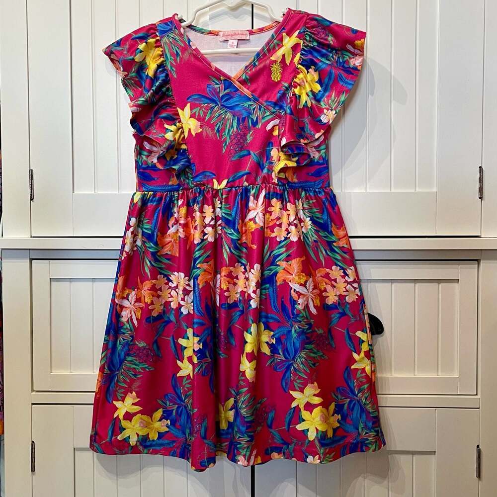 Tommy Bahama Girls Tropical Floral Ruffle V-Neck Dress